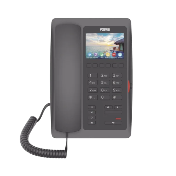 Teléfono IP WiFi Fanvil H5WB Negro para Hotelería – Gama Alta, Pantalla a Color, PoE y Audio HD