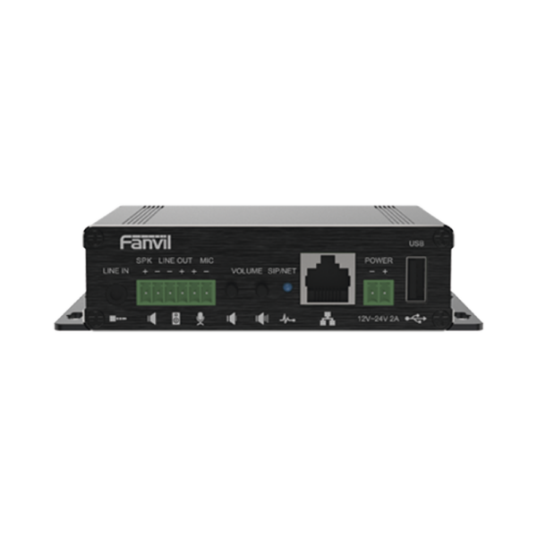 Gateway para Voceo IP/SIP, Entrada de audio (3.5mm), salida de amplificador integrado de hasta 30W, puerto USB (reproducción de MP3),